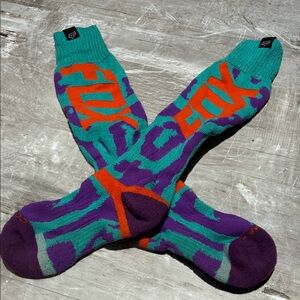 Fox Women's Teal and Purple Socks with Orange Highlights